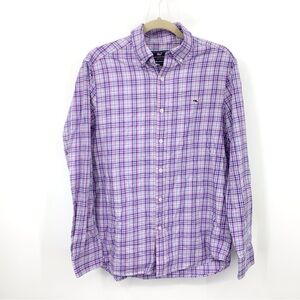 Vineyard Vines Men Size Medium Shirt‎ Button Down Top Purple Plaid Classic Whale